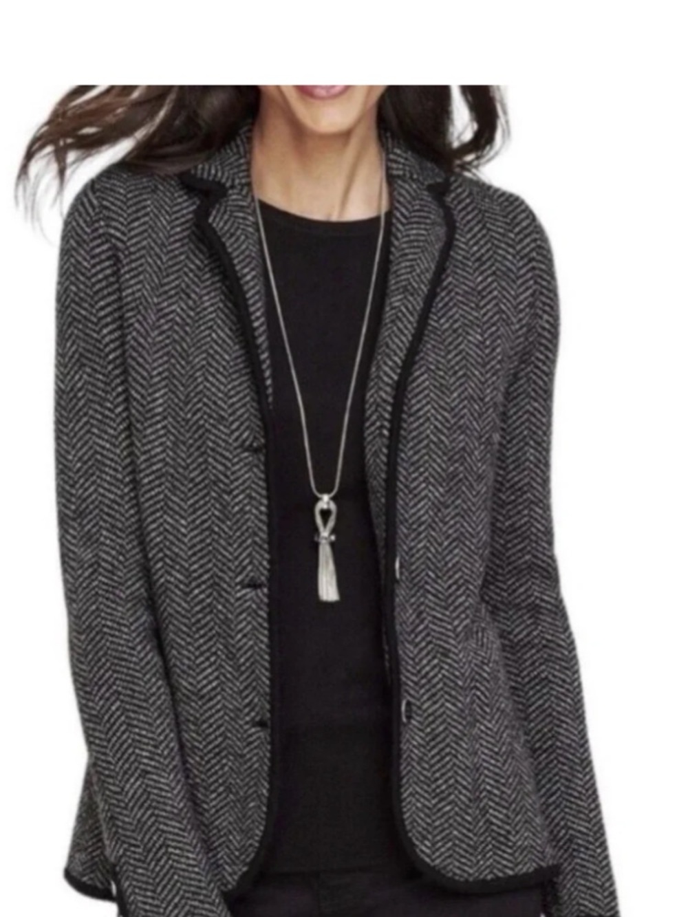 Talbots Black & White Herringbone Sweater Blazer